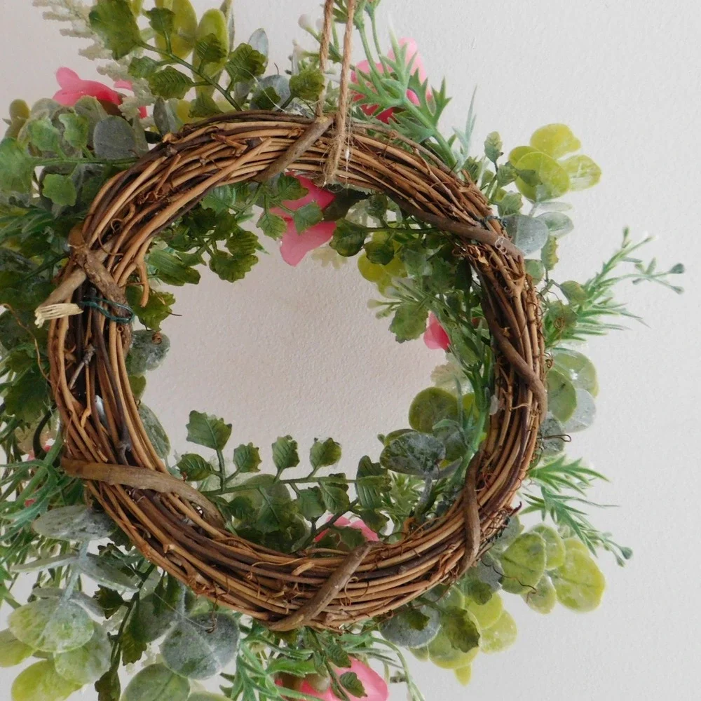 Dusty Miller‎ Mini Wreath Eucalyptus Pink Roses Candle Ring